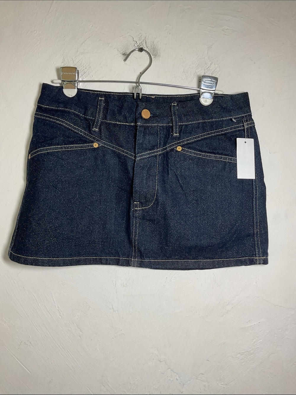 BLANKNYC Metallic Weave Denim Micro Mini Skirt Dark Wash Size 27 NWT